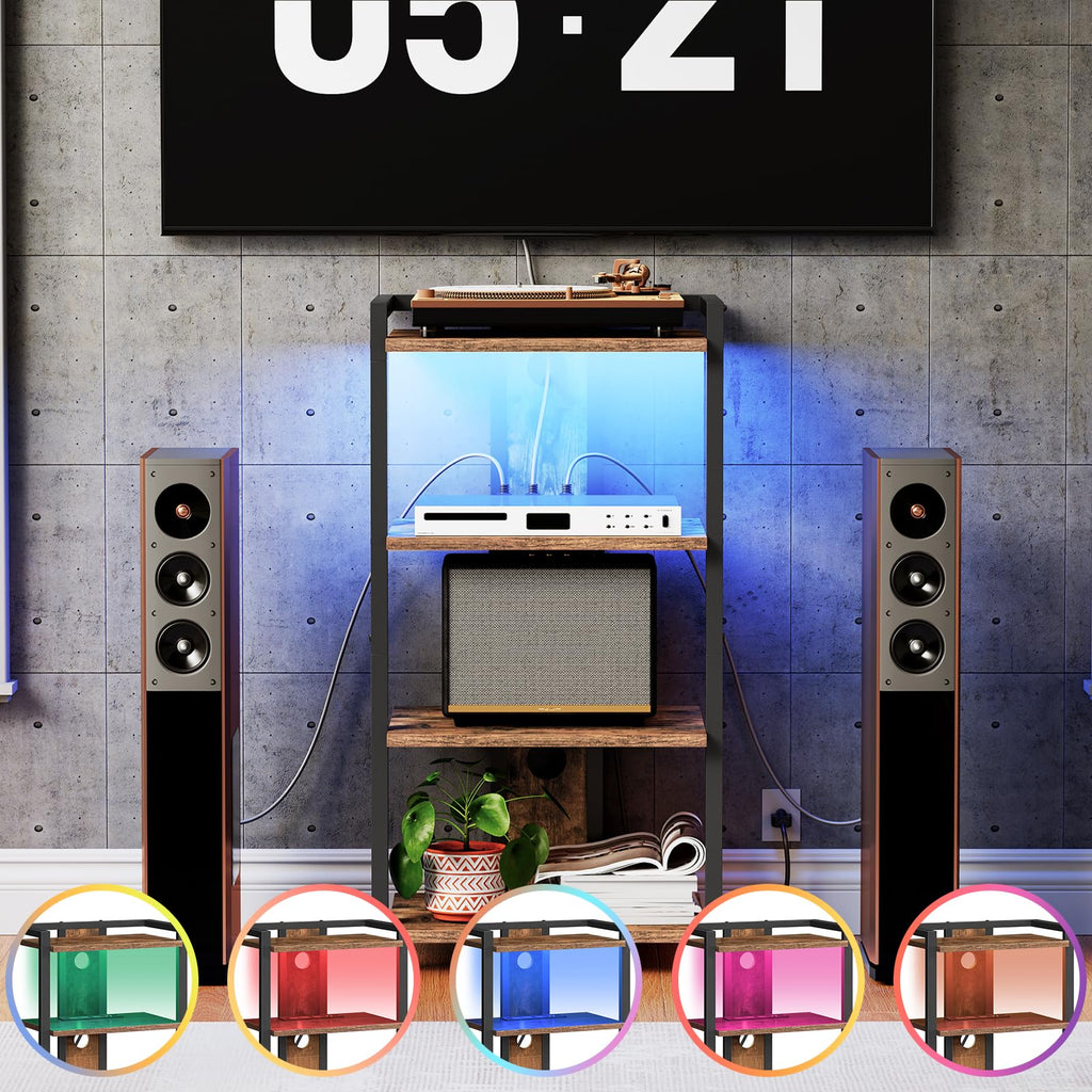 4-Tier Media Stand with Charging Station & LED Light A76236