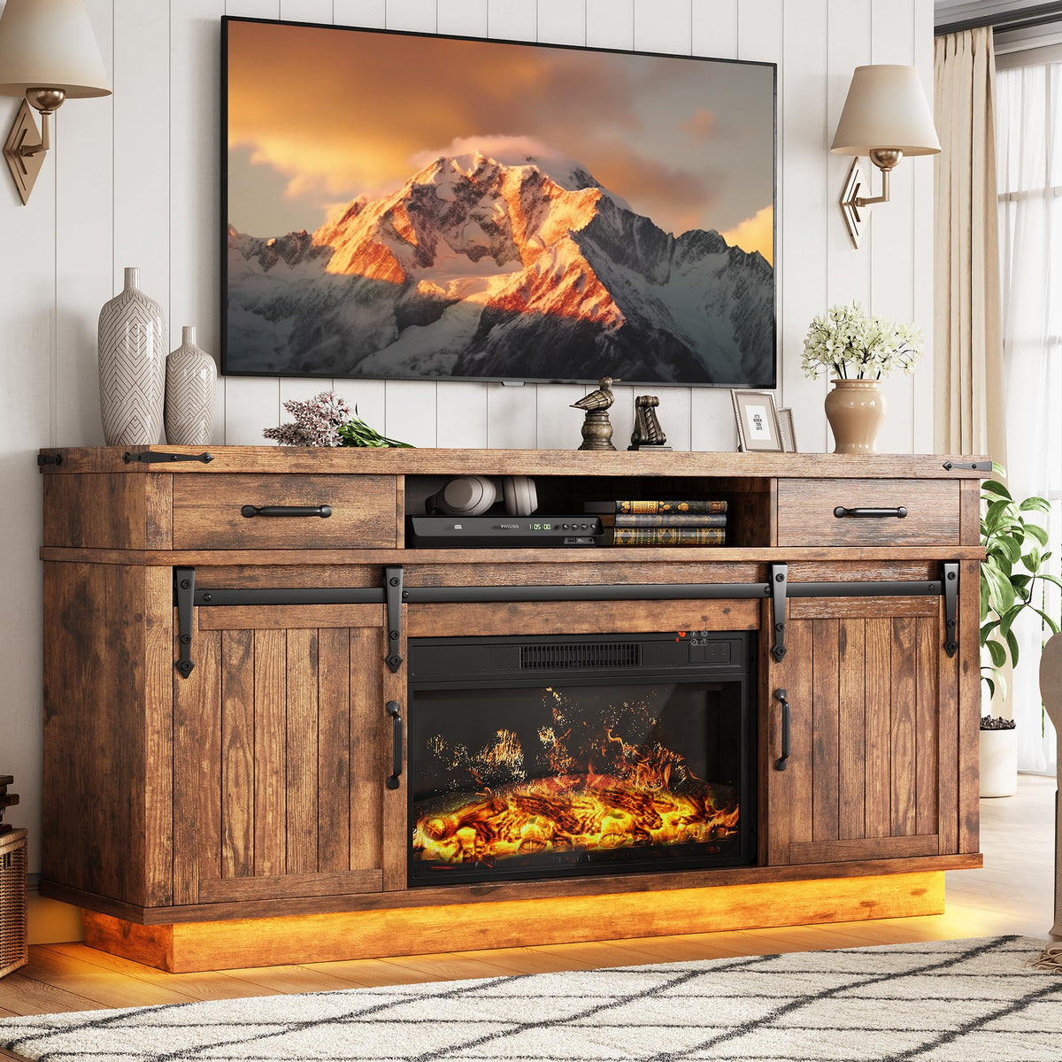 58" Electric Fireplace TV Stand with 2 Storage Drawers A208