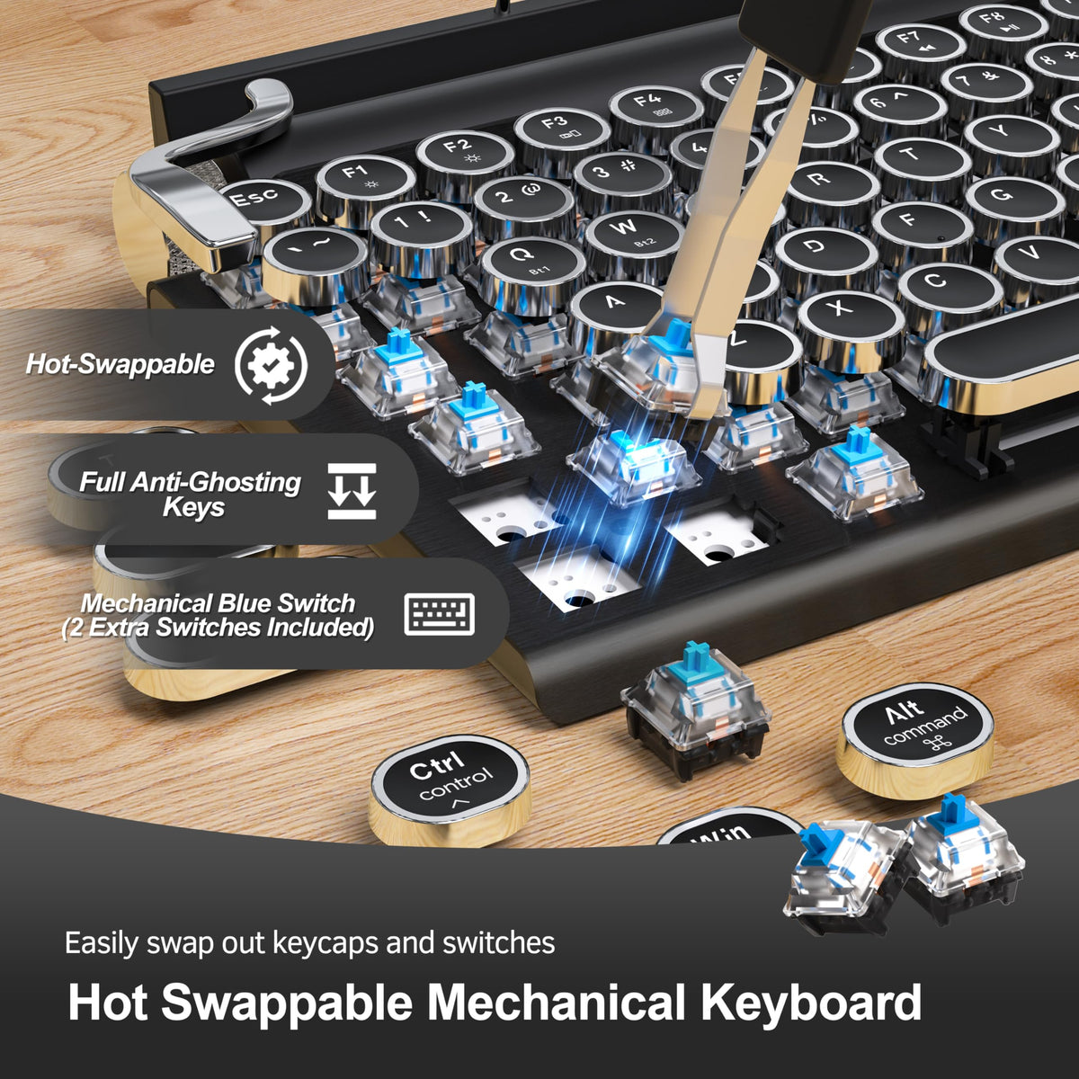 Wireless Bluetooth Mechanical Keyboard with Blue Switches, Black L2884