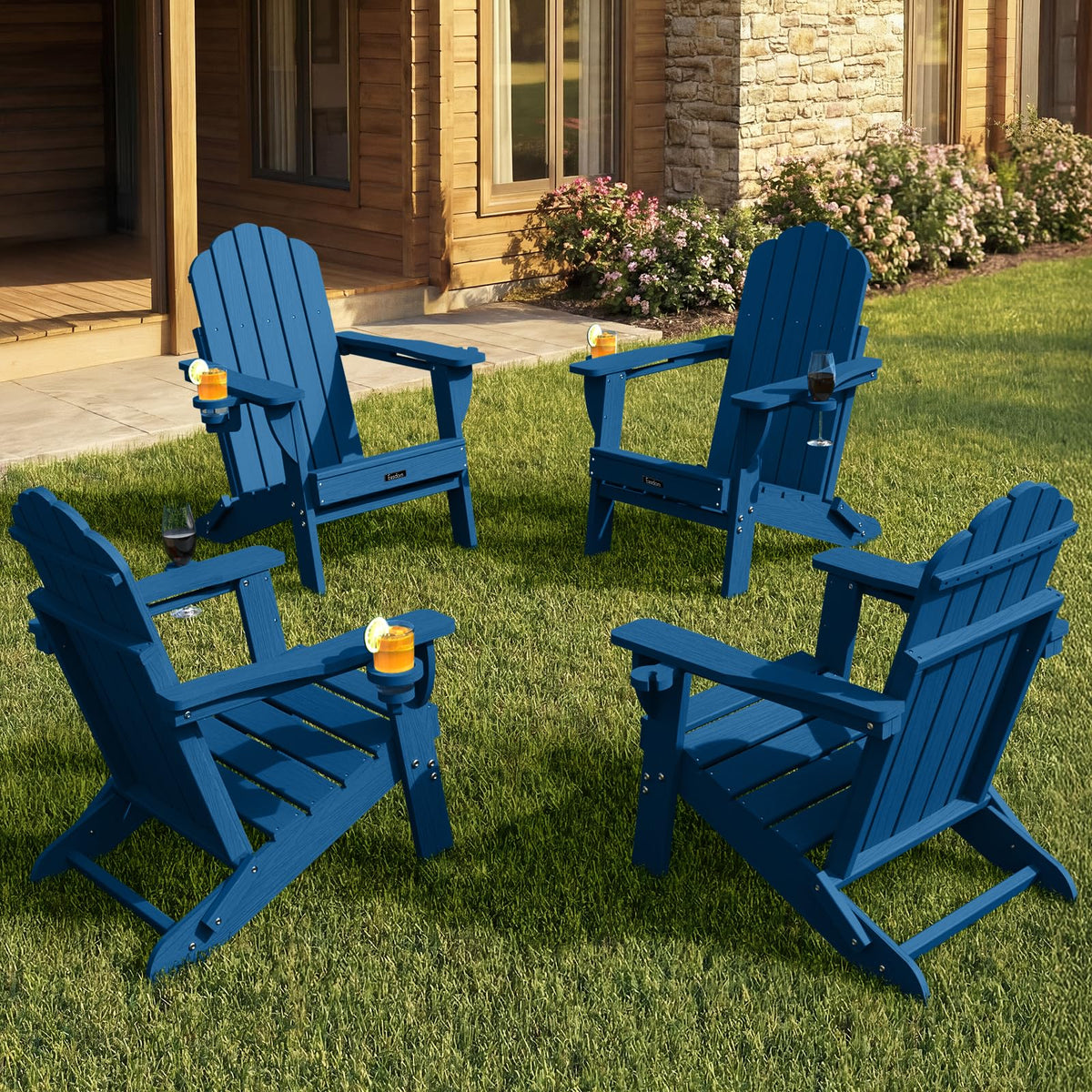 Folding Adirondack Chairs Set of 4 with 2 Cup Holders R411543