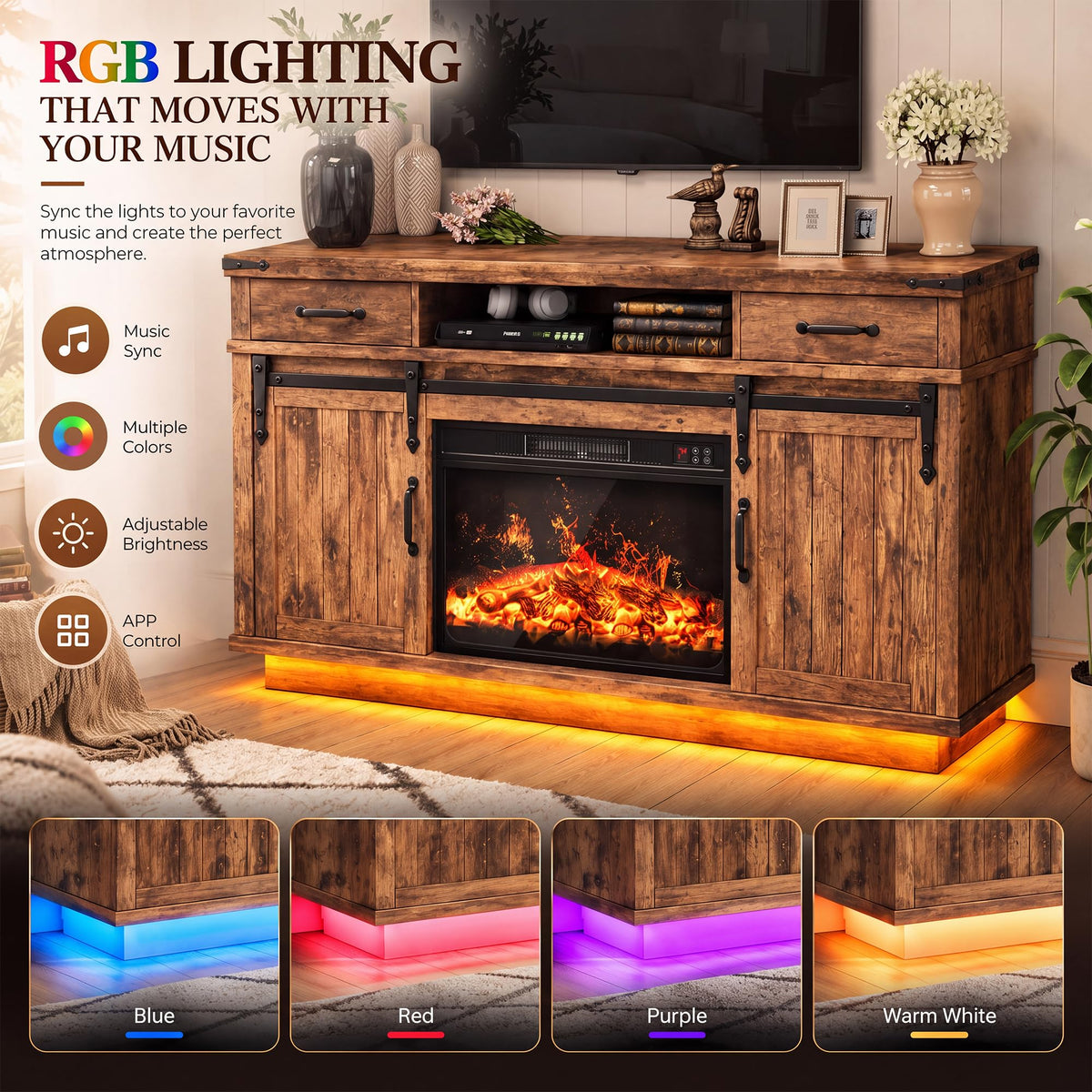 58" Electric Fireplace TV Stand with 2 Storage Drawers A208