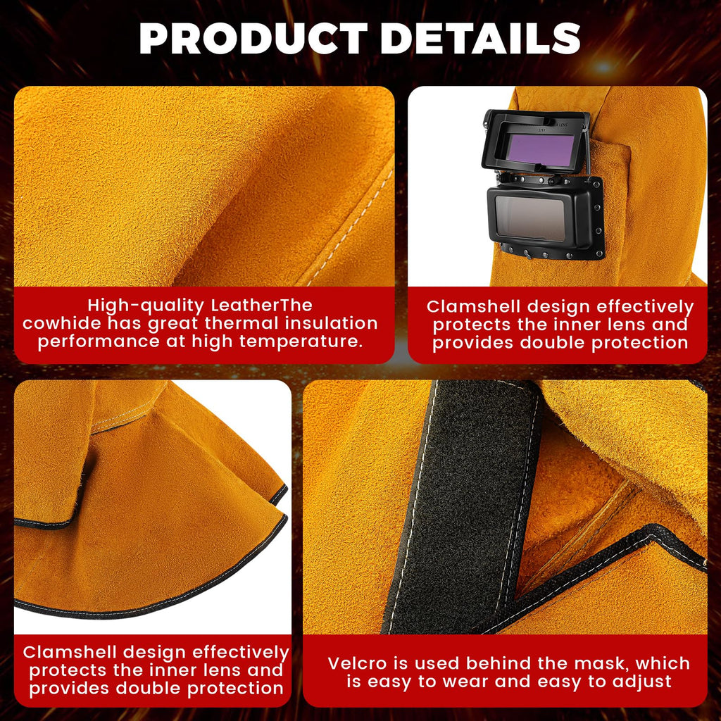 Leather Welding Hood with Auto Darkening Filter Lens V670