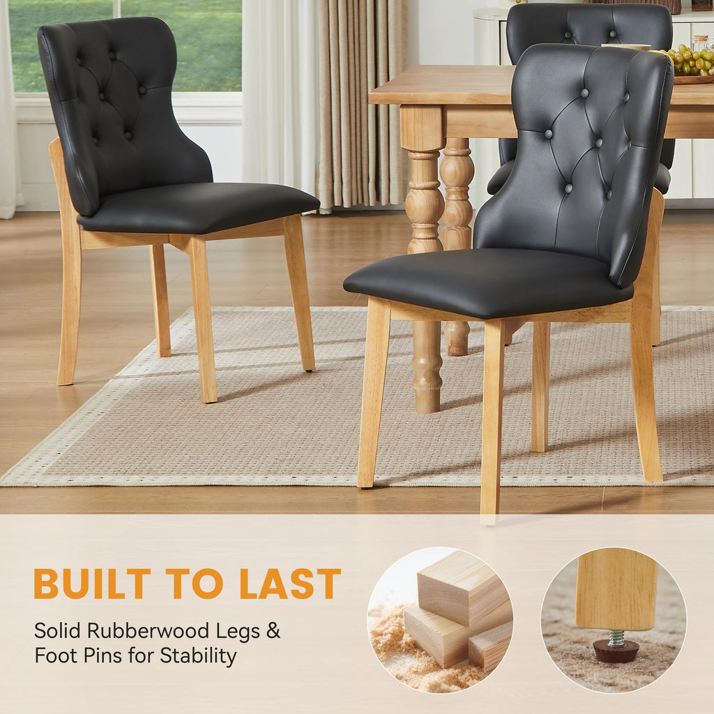 Black Upholstered Dining Chairs Set of 4 PU Leather F89617