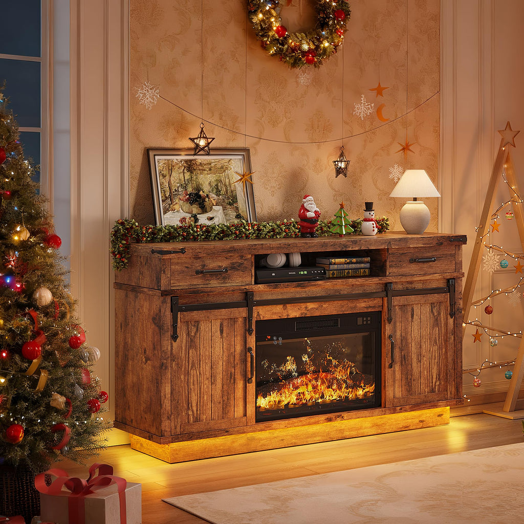 58" Electric Fireplace TV Stand with 2 Storage Drawers A208