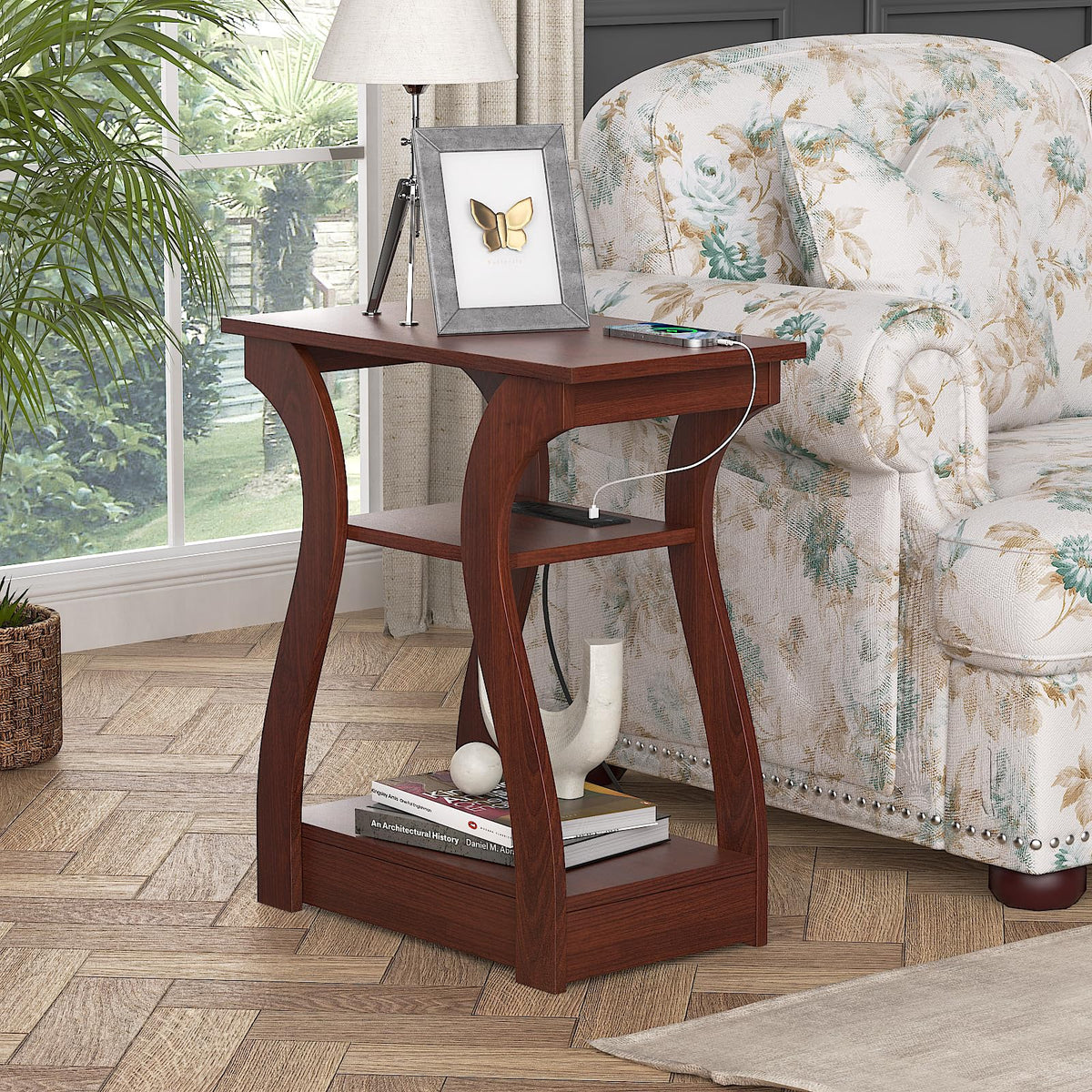 Cherry End Tables Set of 2 with Charging Station Z80152