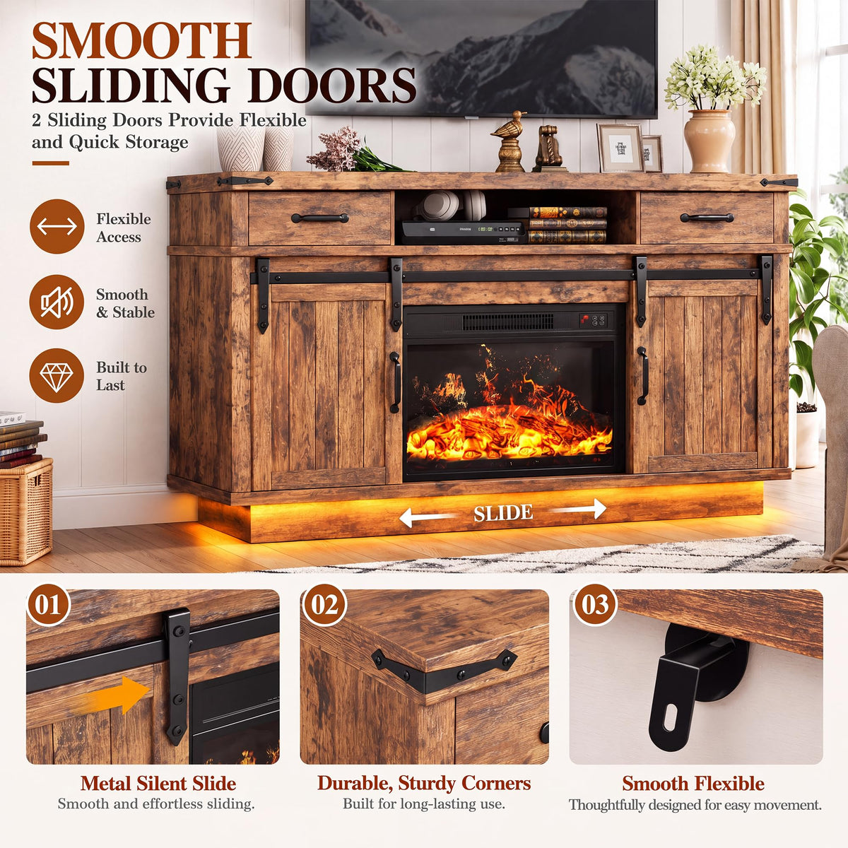 58" Electric Fireplace TV Stand with 2 Storage Drawers A208