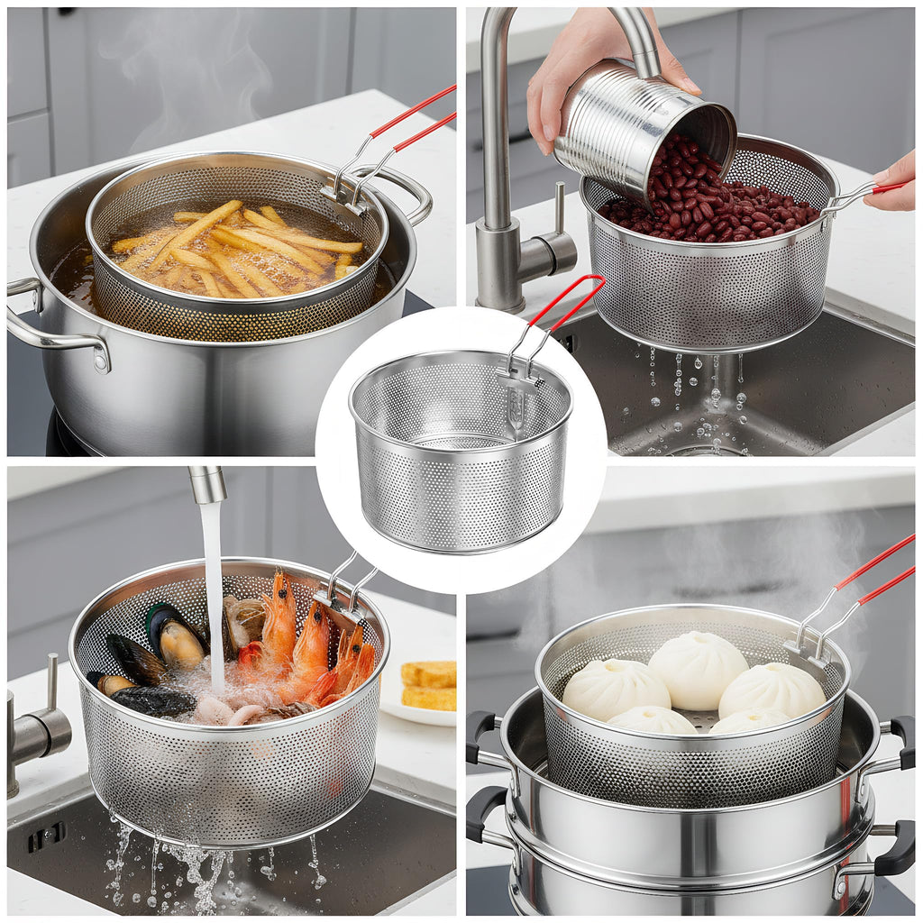Set of 2 Stainless Steel Pasta Strainers with Removable Handle Y255