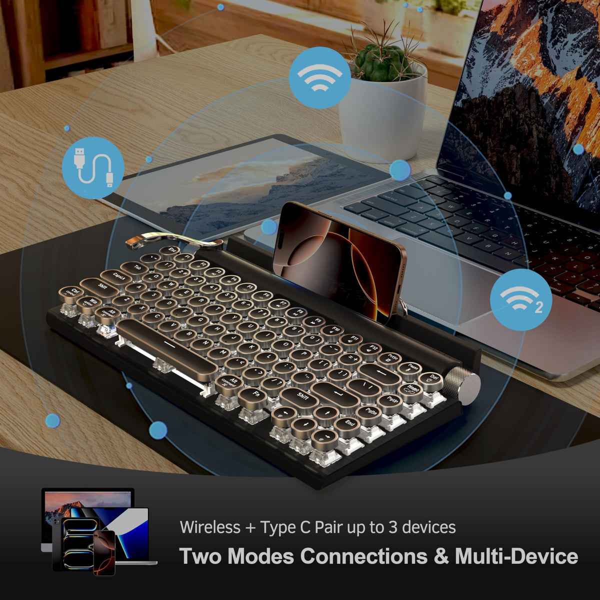 Wireless Bluetooth Mechanical Keyboard with Blue Switches, Black L2884