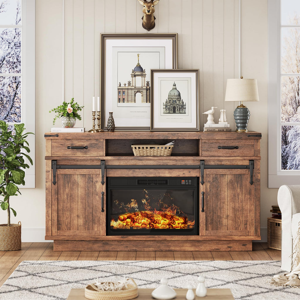 58" Electric Fireplace TV Stand with 2 Storage Drawers A208