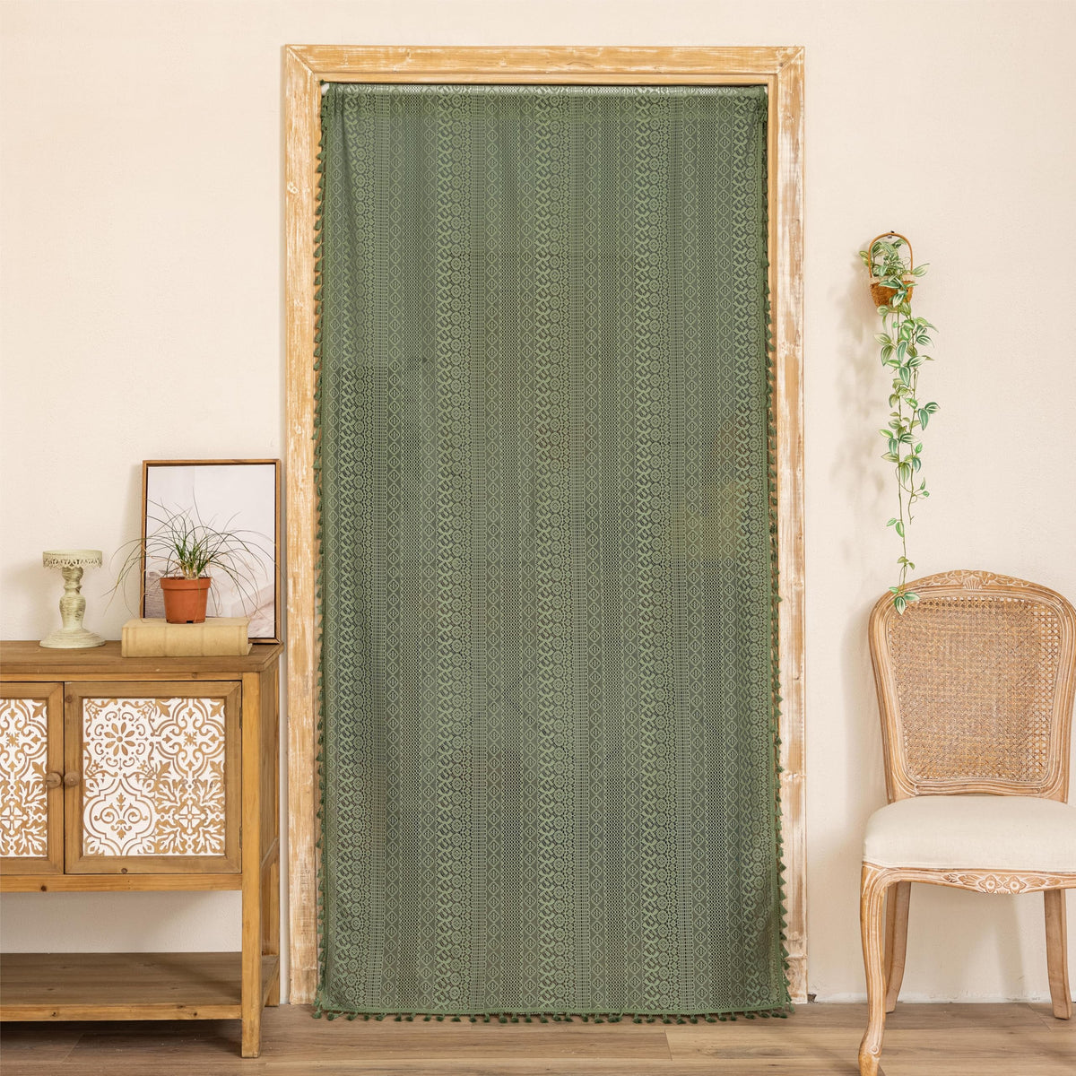 Olive Green Lace Sheer Door Curtains 1 Panel 37" x 80" B478